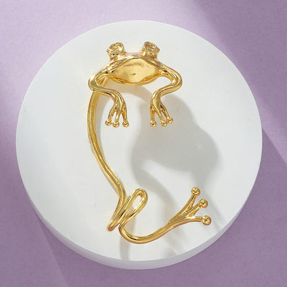 18K Gold-Plated Frog Ear Cuff, gold stud earrings for women, botanical inspired, detail close-up