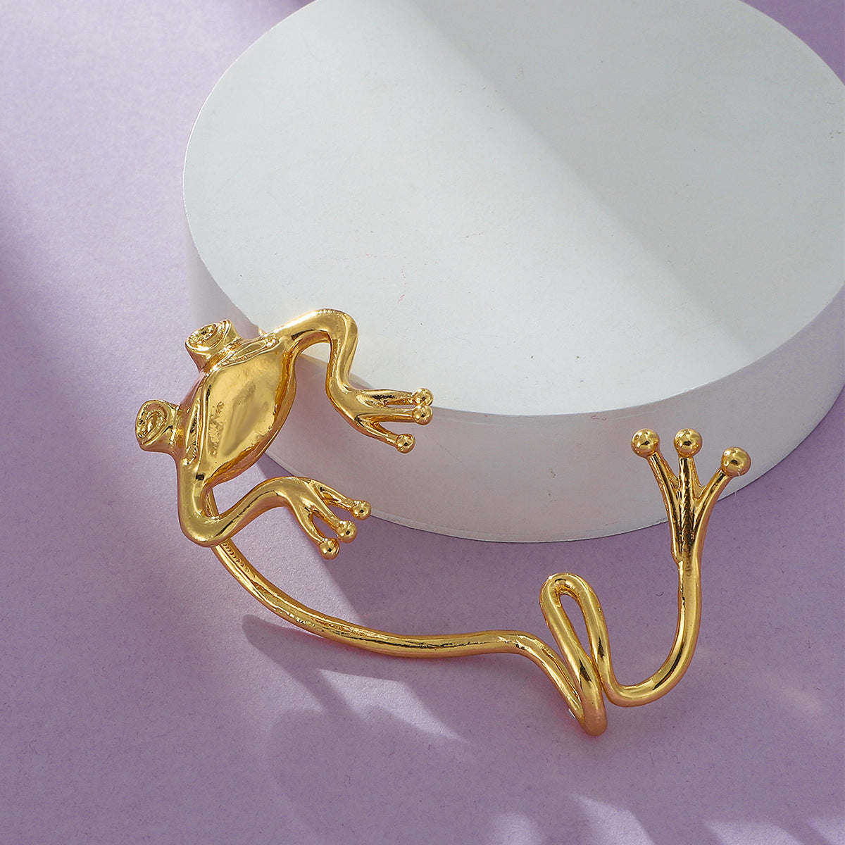 18K Gold-Plated Frog Ear Cuff, gold stud earrings for women, botanical inspired, lifestyle look