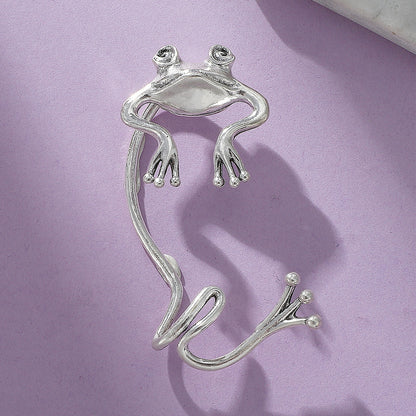 Silver-Plated Frog Ear Cuff, silver stud earrings for women, elegant gift for her, detail close-up