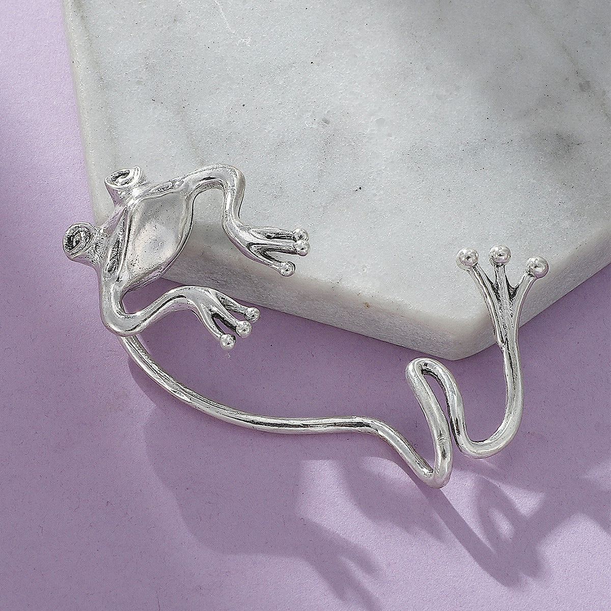 Silver-Plated Frog Ear Cuff, silver stud earrings for women, elegant gift for her, lifestyle look