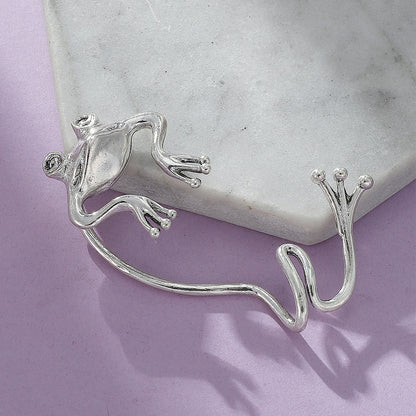 Silver-Plated Frog Ear Cuff, silver stud earrings for women, elegant gift for her, lifestyle look