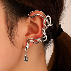 Smokey Crystal & Silver-Plated Drop Ear Cuff