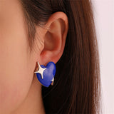 Navy Enamel & Silver-Plated Star Heart Stud Earrings