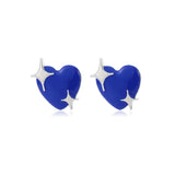 Navy Enamel & Silver-Plated Star Heart Stud Earrings