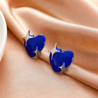 Navy Enamel & Silver-Plated Star Heart Stud Earrings