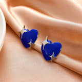 Navy Enamel & Silver-Plated Star Heart Stud Earrings