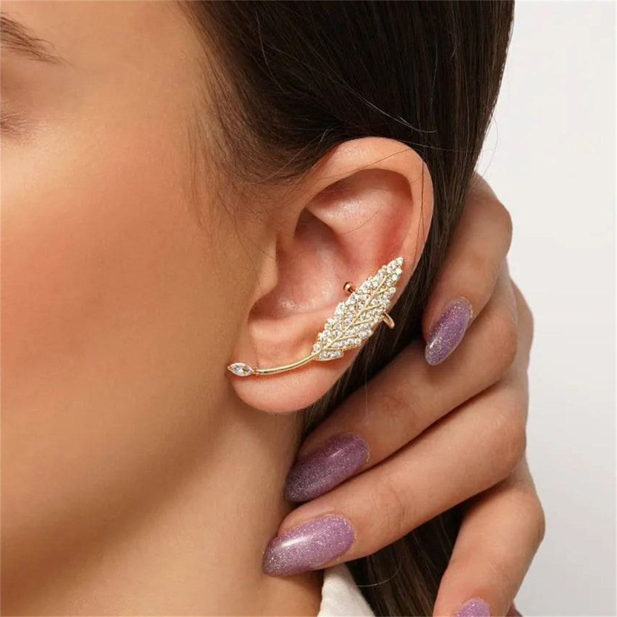 Clear Crystal & Cubic Zirconia Leaf Ear Climber