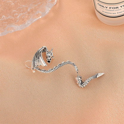 Silver-Plated Dragon Ear Cuff, silver drop earrings for women, everyday style, side view