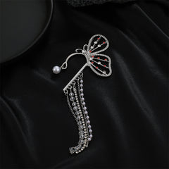 Pearl & Cubic Zirconia Silver-Plated Butterfly Tassel Ear Cuff