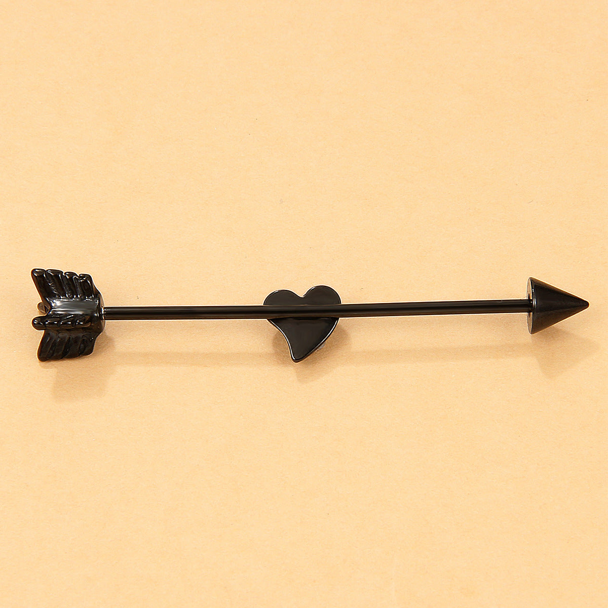 Black Heart and Arrow Ear Cuff, stud earrings for women, everyday style, detail close-up