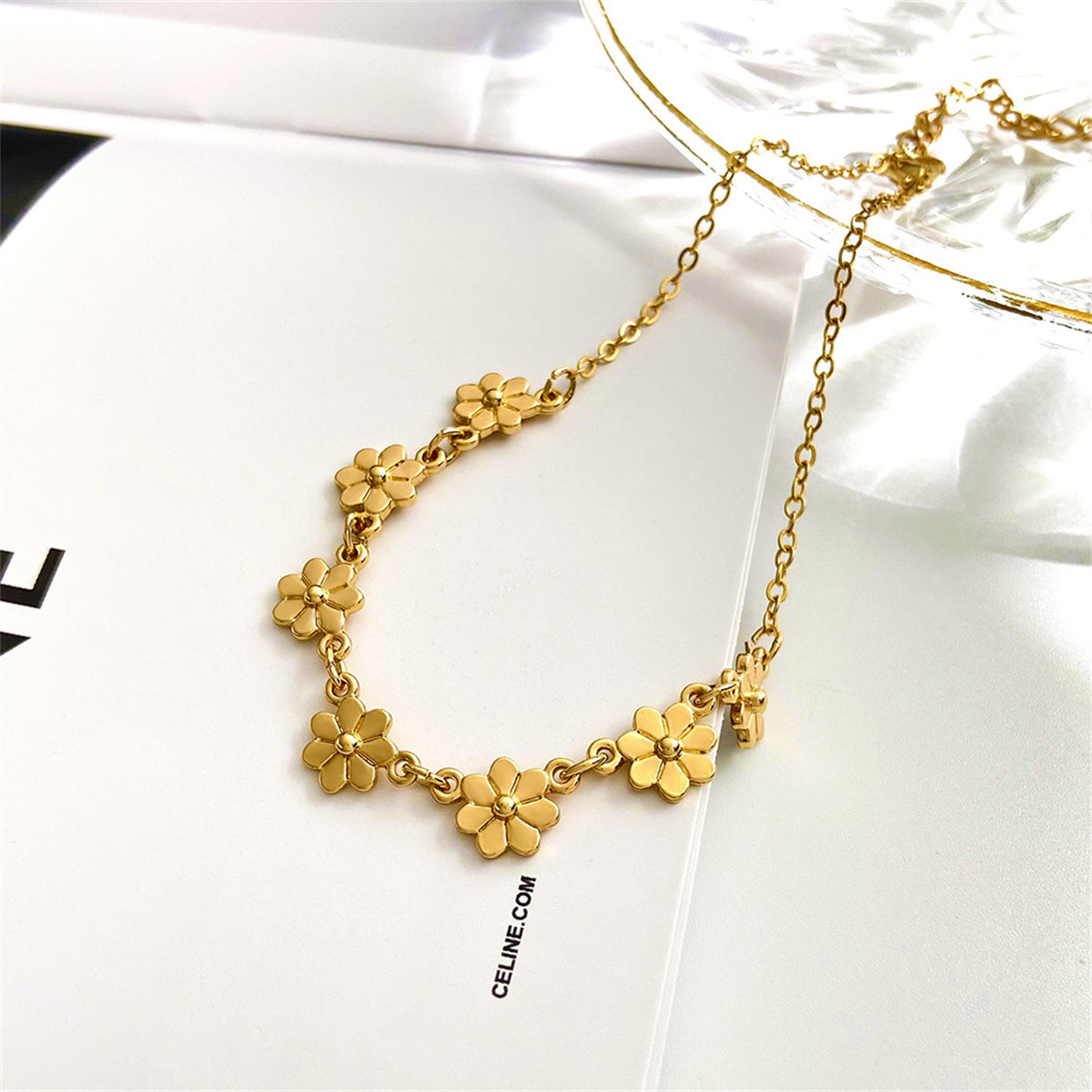18K Gold-Plated Mum Station Anklet, gold anklet bracelet, dainty minimalist design, side view
