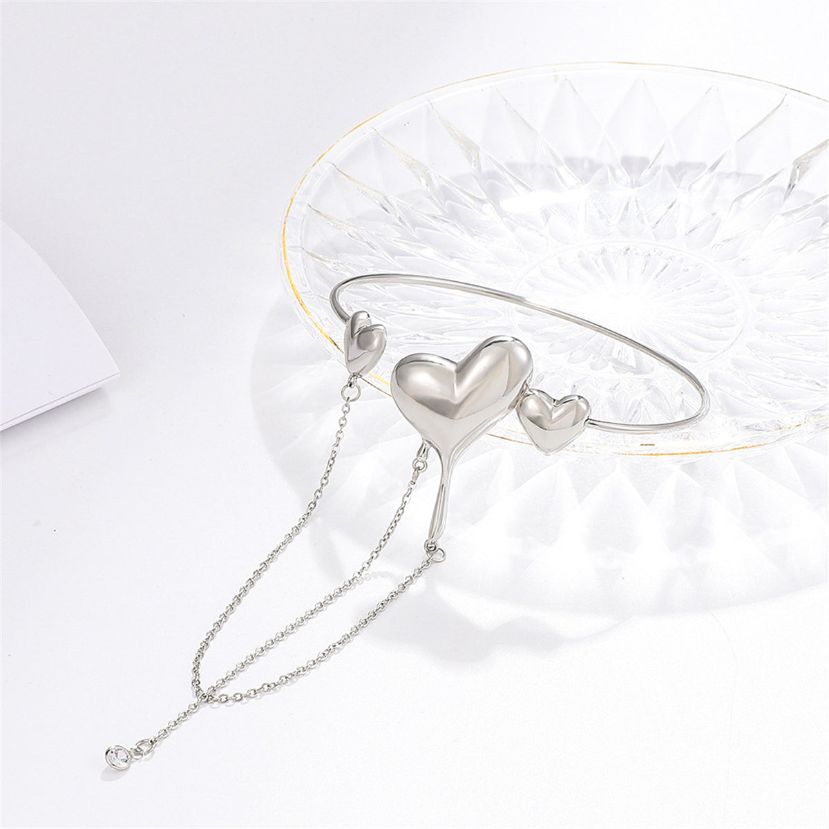 Clear Cubic Zirconia and Silver-Plated Hearts Arm Cuff, botanical inspired, lifestyle look