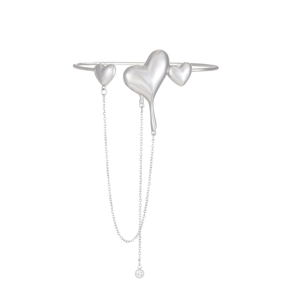 Clear Cubic Zirconia and Silver-Plated Hearts Arm Cuff, botanical inspired, side view