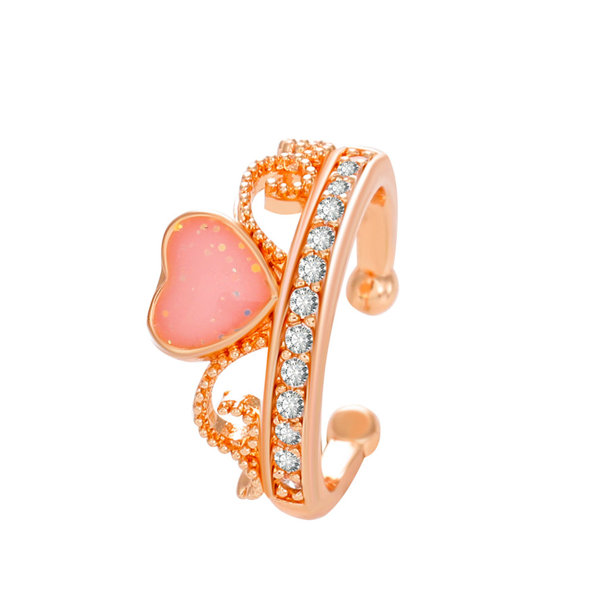 Pink Enamel & Cubic Zirconia Heart Ear Cuffs