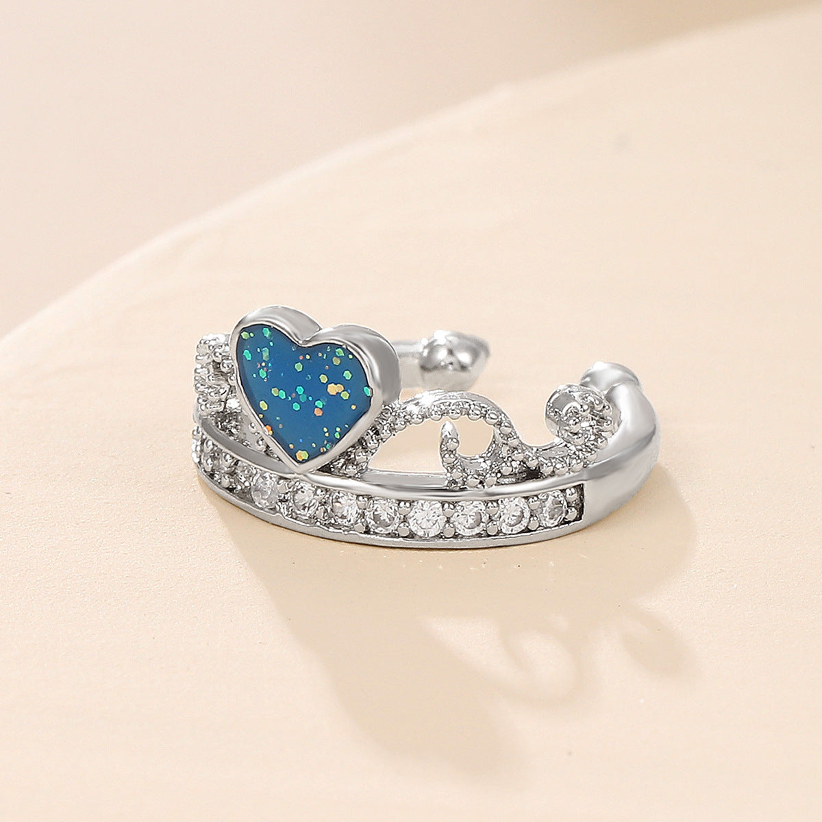 Blue & Cubic Zirconia Heart Ear Cuff