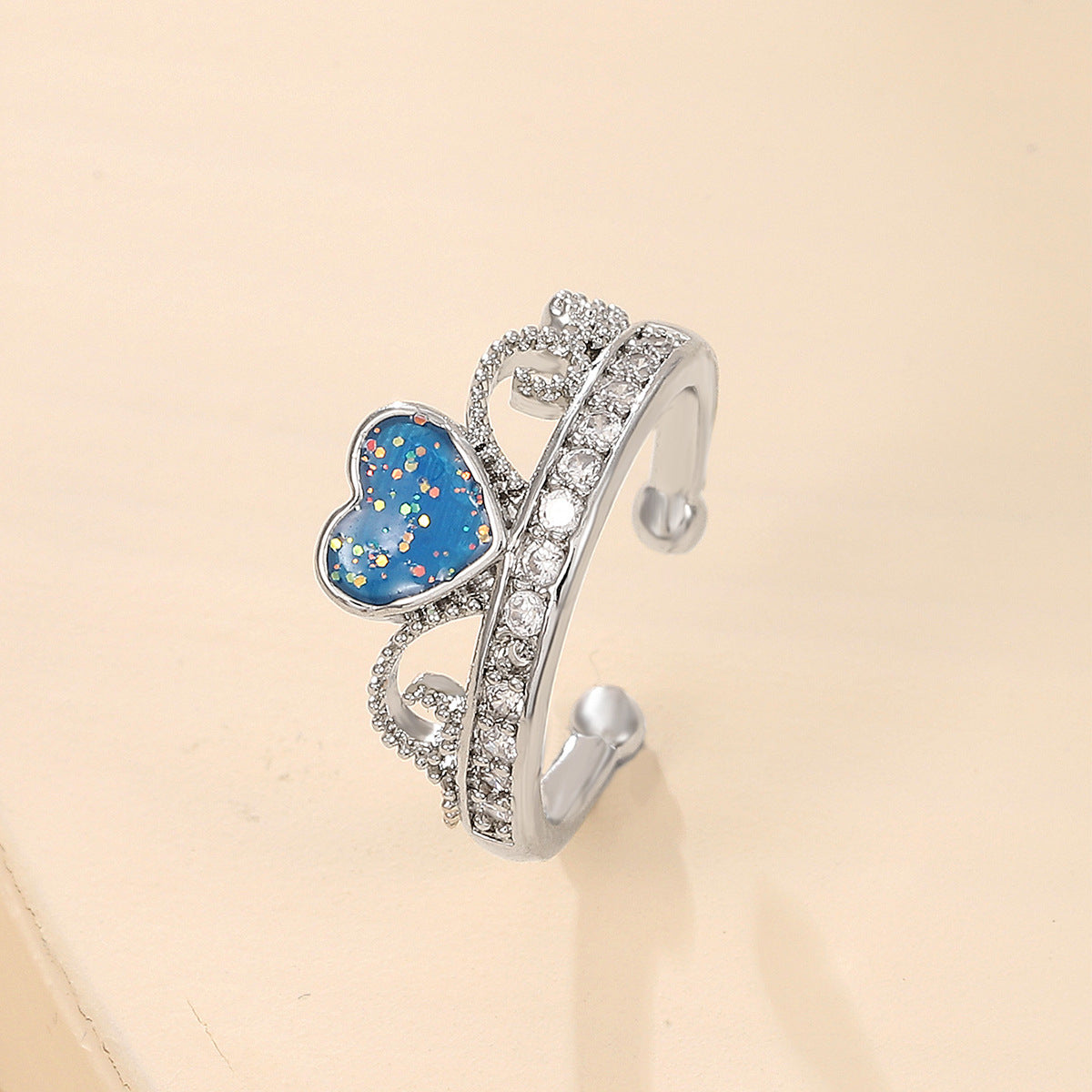 Blue & Cubic Zirconia Heart Ear Cuff
