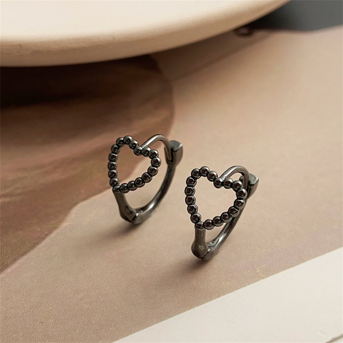 Black Twine Heart Huggie Earrings