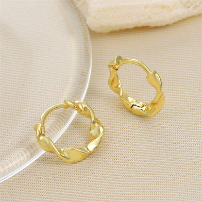 18K Gold-Plated Twine Huggie Earrings, gold huggie earrings, elegant gift for her, side view