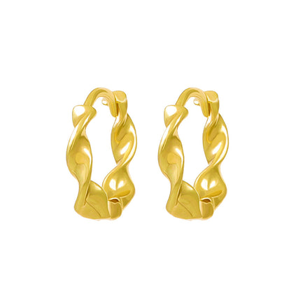 18K Gold-Plated Twine Huggie Earrings, gold huggie earrings, elegant gift for her, lifestyle look