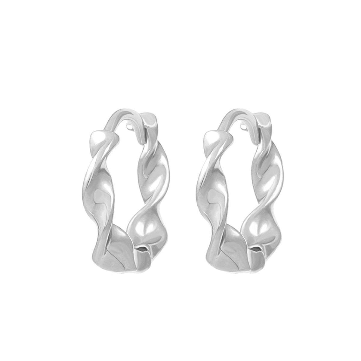 Silver-Plated Twine Huggie Earrings, silver huggie earrings, everyday style, front view