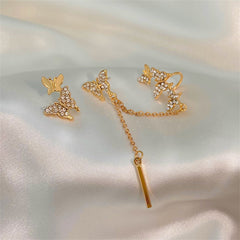 Cubic Zirconia & 18K Gold-Plated Butterfly Ear Cuff & Stud Set