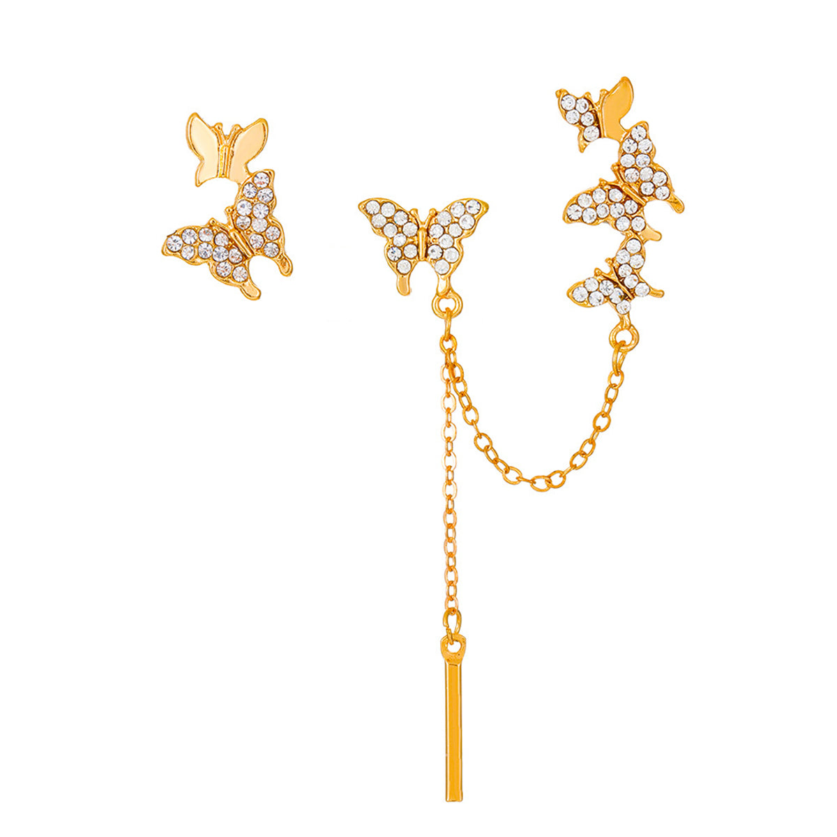 Cubic Zirconia & 18K Gold-Plated Butterfly Ear Cuff & Stud Set