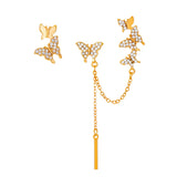 Cubic Zirconia & 18k Gold-Plated Butterfly Ear Cuff & Stud Set
