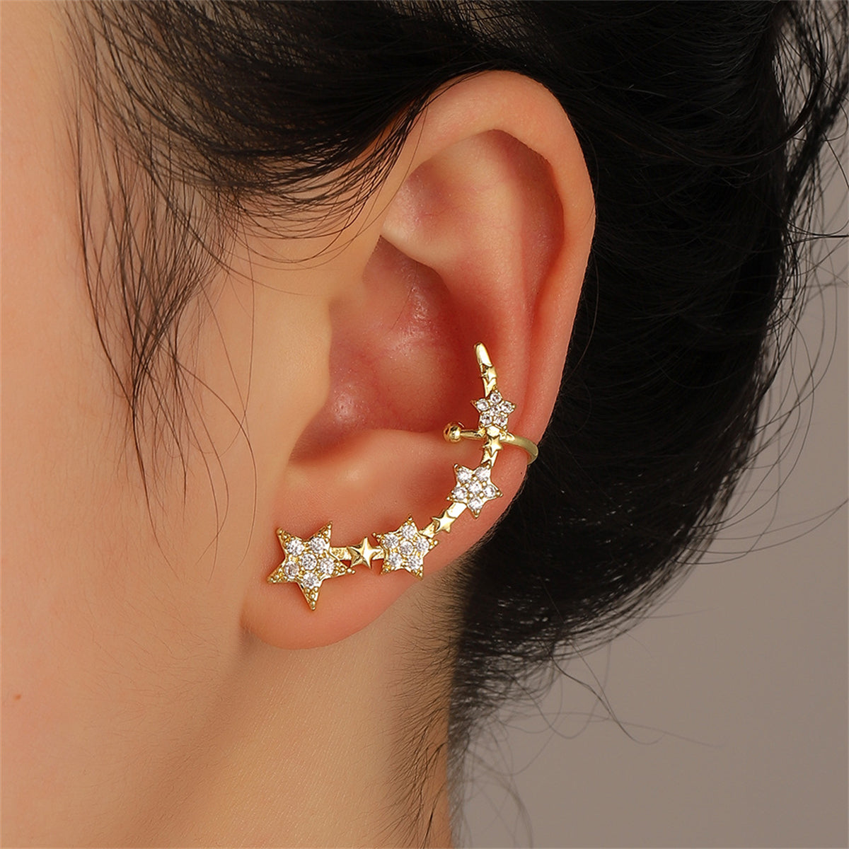 Cubic Zirconia & 18K Gold-Plated Star Ear Climber