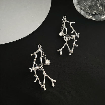 Clear Crystal and Silver-Plated Branch Drop Ear Cuff - Set Of Two, silver drop earrings for women, lifestyle look