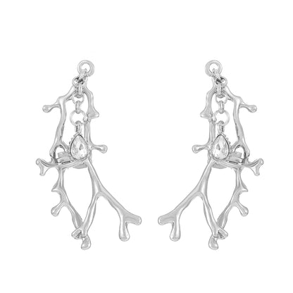 Clear Crystal and Silver-Plated Branch Drop Ear Cuff - Set Of Two, silver drop earrings for women, everyday style, side view