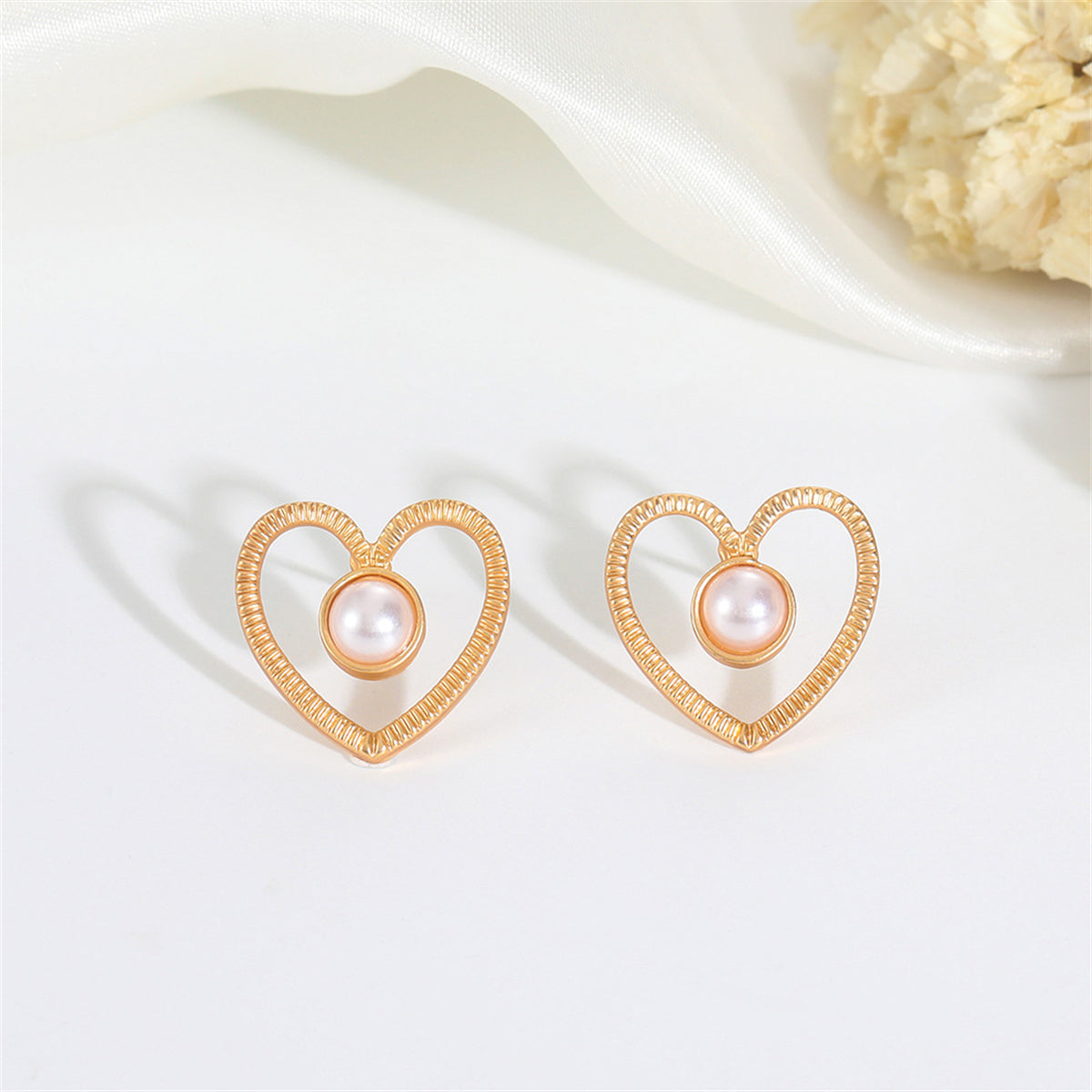 Pearl & 18K Gold-Plated Open Heart Stud Earrings