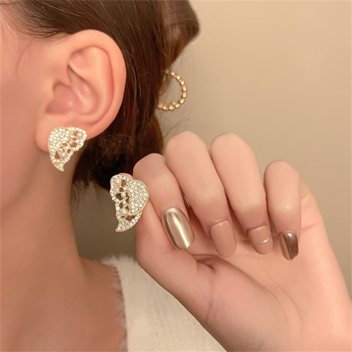 Cubic Zirconia & Pearl Butterfly Ear Jackets