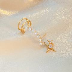 Cubic Zirconia & Pearl 18K Gold-Plated Star Ear Cuff