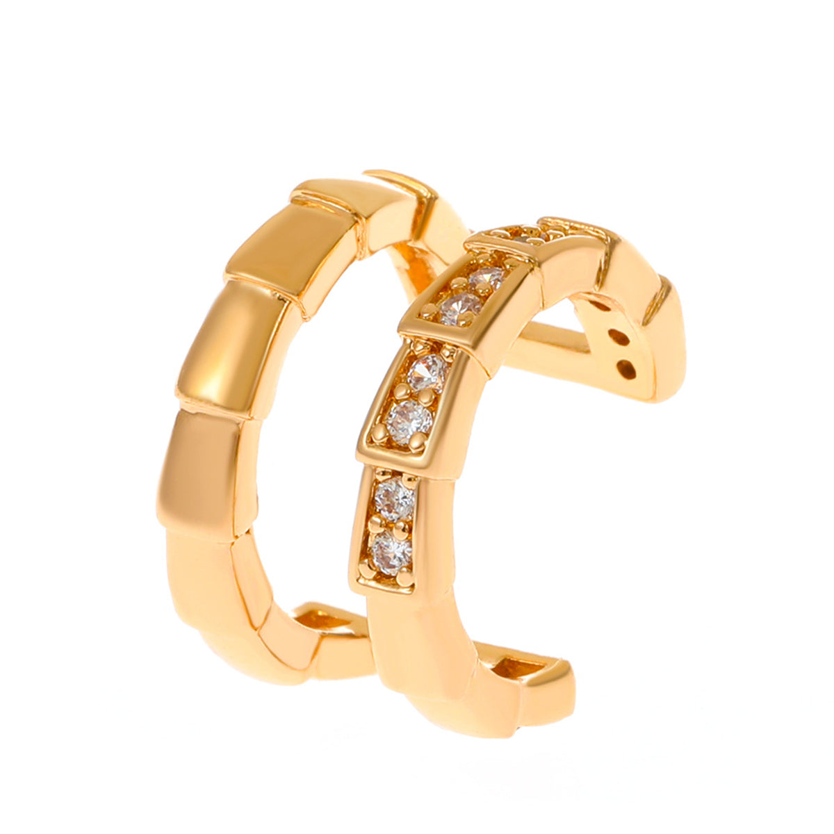 Cubic Zirconia and 18K Gold-Plated Snake Layered Ear Cuff, gold stud earrings for women, dainty minimalist design, side view