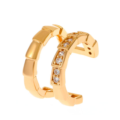 Cubic Zirconia and 18K Gold-Plated Snake Layered Ear Cuff, gold stud earrings for women, dainty minimalist design, side view