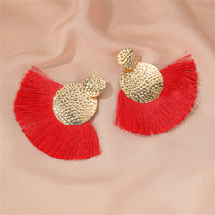 Red Polyster & 18K Gold-Plated Textured Round Fan Drop Earrings