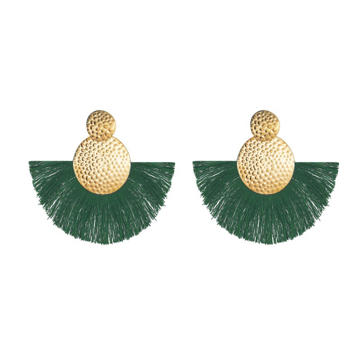 Dark Green Polyster & 18K Gold-Plated Textured Round Fan Drop Earrings
