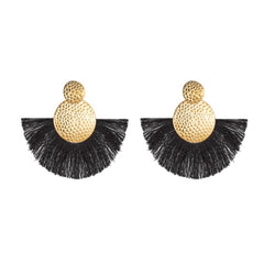 Black Polyster & 18K Gold-Plated Textured Round Fan Drop Earrings