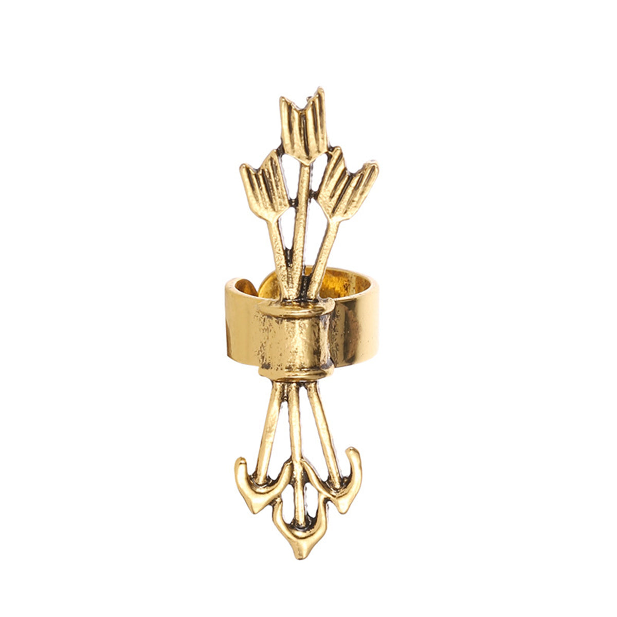 Elegant gold ear cuff adorned with arrow motifs, showcasing a blend of style and sophistication in 18K gold plating.