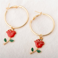 Red Enamel & 18K Gold-Plated Rose Huggie Earrings