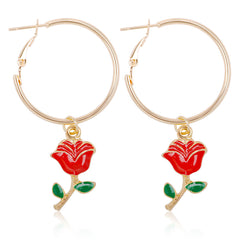 Red Enamel & 18K Gold-Plated Rose Huggie Earrings