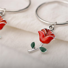Red Enamel & Silver-Plated Rose Huggie Drop Earrings