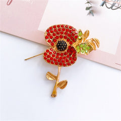 Red Cubic Zirconia & 18K Gold-Plated Apple Brooch
