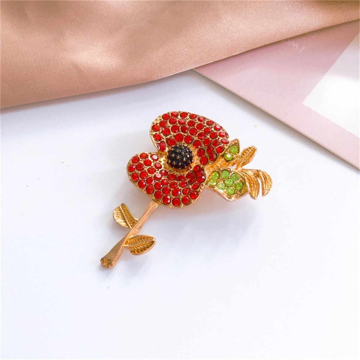 Red Cubic Zirconia & 18K Gold-Plated Apple Brooch