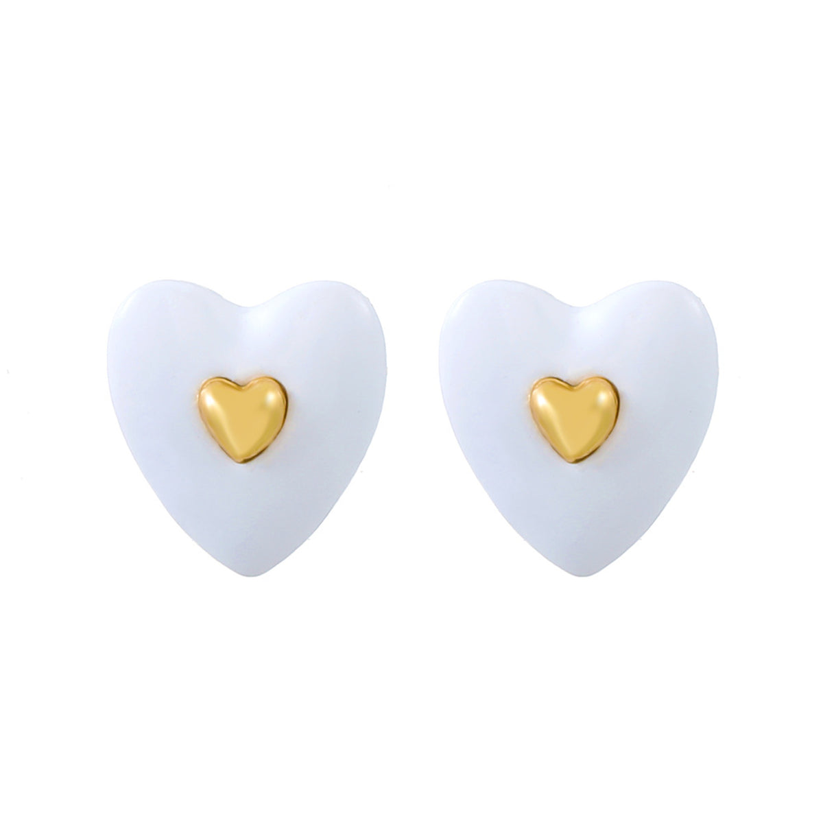 White Enamel & 18K Gold-Plated Heart Stud Earrings