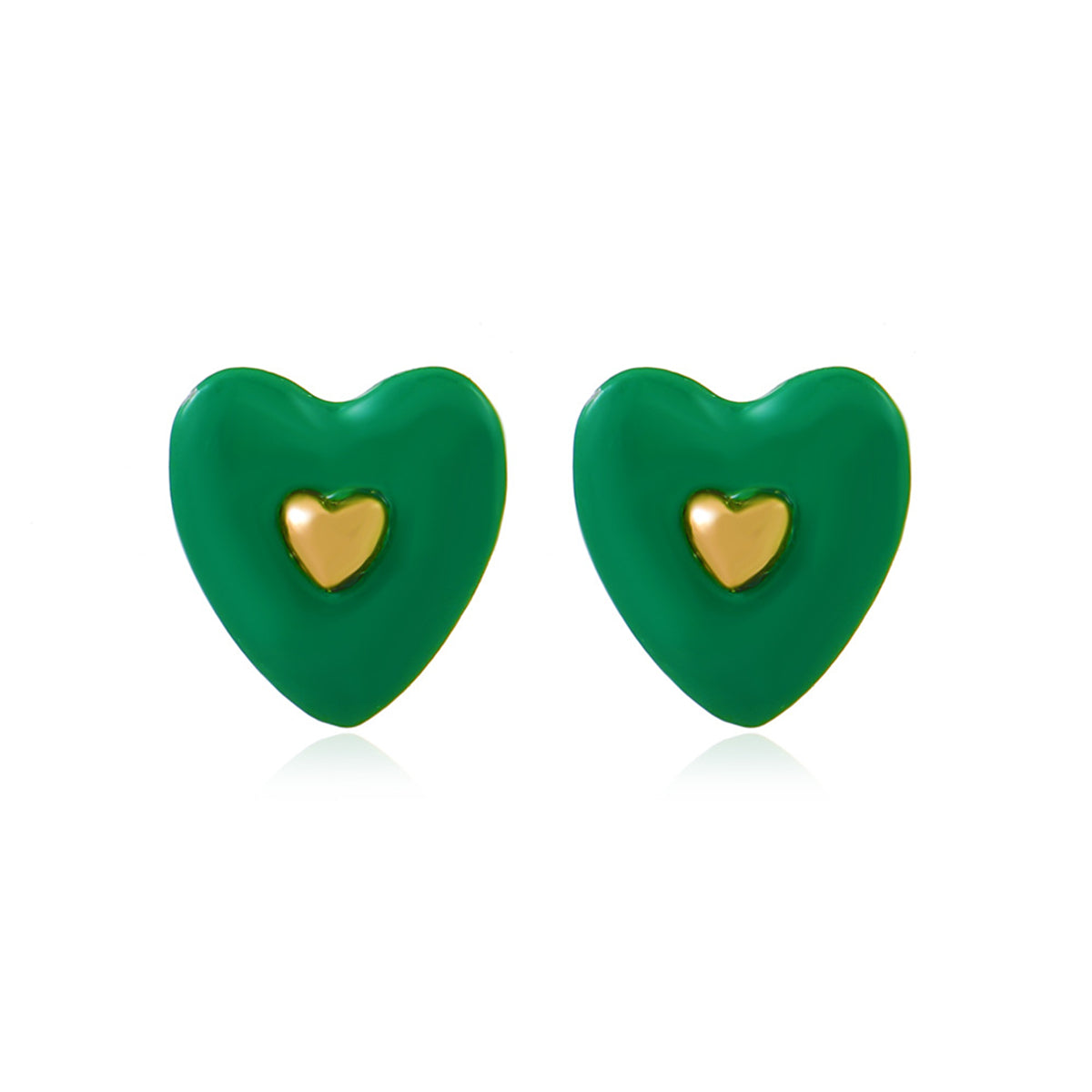 Green Enamel & 18K Gold-Plated Heart Stud Earrings