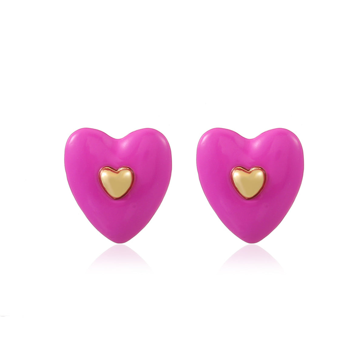 Pink Enamel & 18K Gold-Plated Heart Stud Earrings