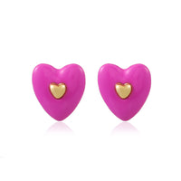 Pink Enamel & 18k Gold-Plated Heart Stud Earrings