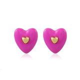 Pink Enamel & 18k Gold-Plated Heart Stud Earrings