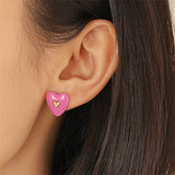 Pink Enamel & 18k Gold-Plated Heart Stud Earrings